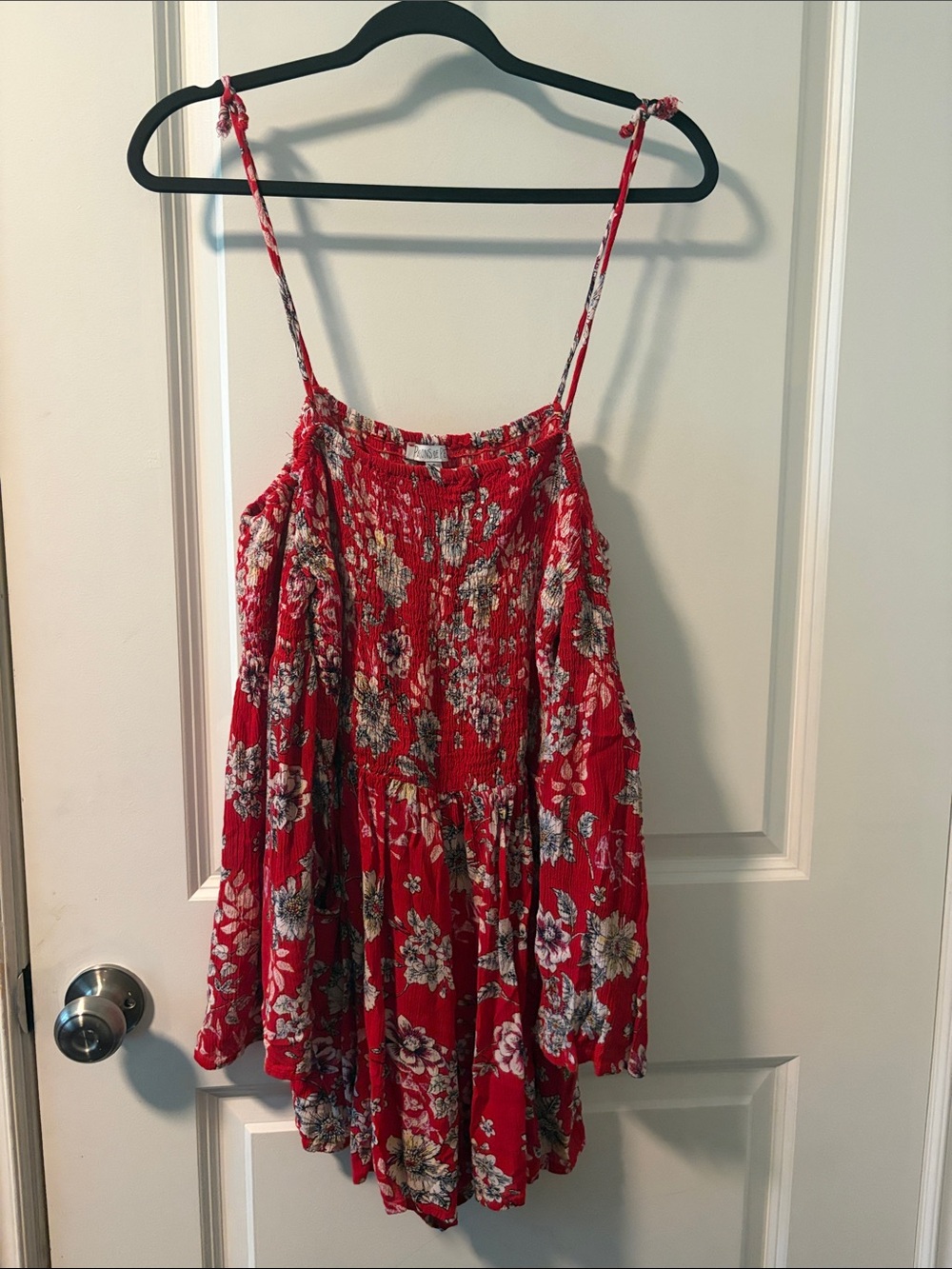 Patrons of Peace Red Floral Smocked Top